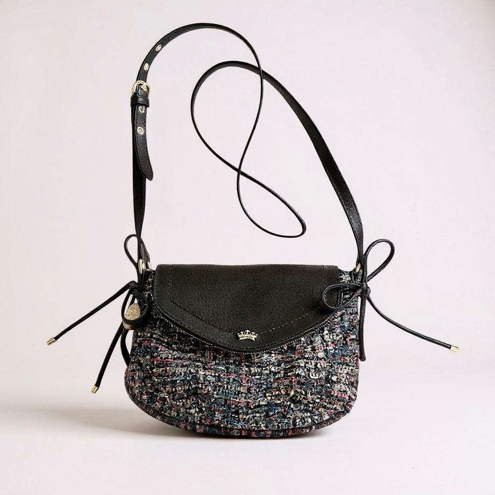 JUICY COUTURE Black White Pink Metallic Silver Tweed Flap Crossbody Bag R $150